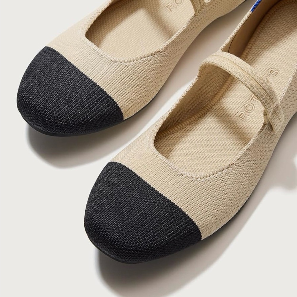 Rothy’s The Square Mary Jane Women’s Slip On Shoes, size 8, Cream Captoe